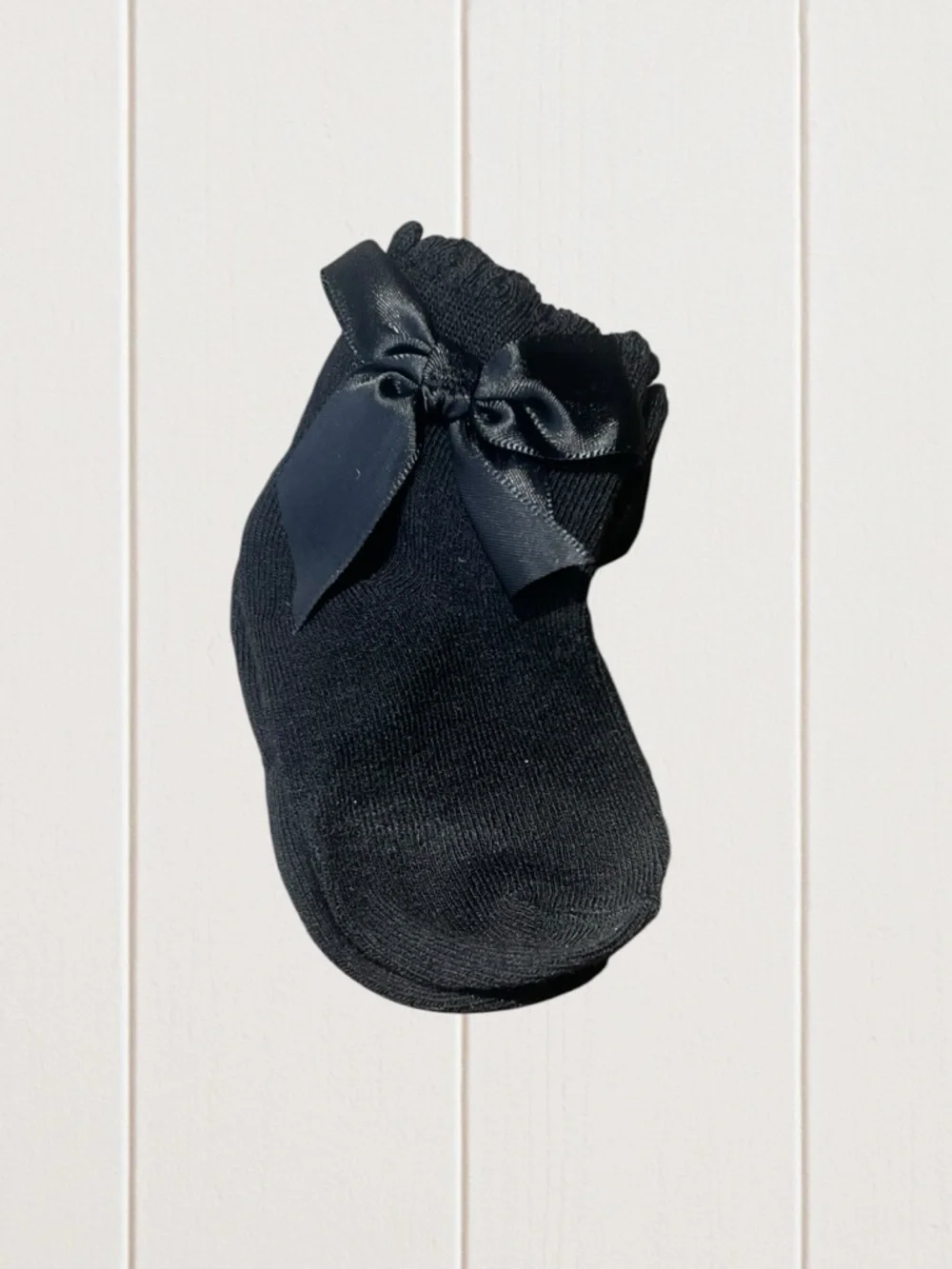 Black Bow Trim Kids Socks - Cute Ruffle Anklet